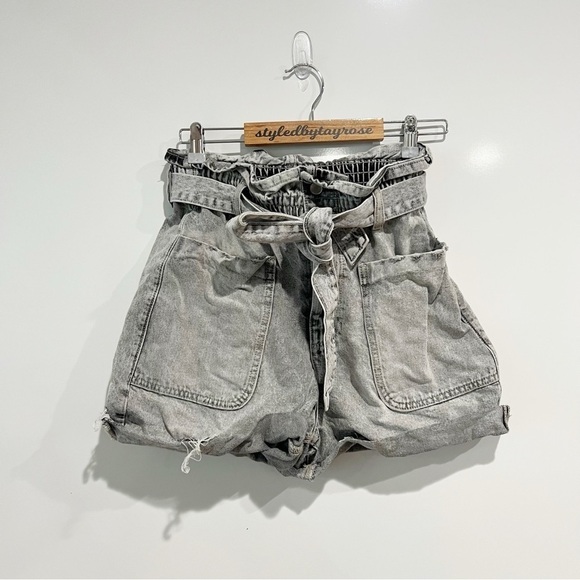 Zara Grey Denim Paperbag Waist Shorts - Picture 8 of 8